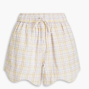 Ganni Checked cotton-blend seersucker shorts